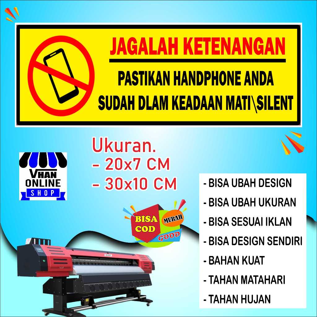

Cetak Sticker Tulisan Jagalah Ketenangan Bahan Bagus Kuning