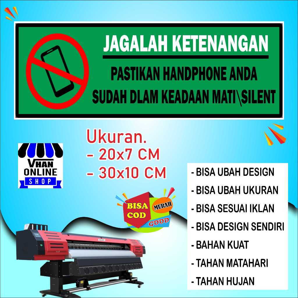 

Cetak Sticker Tulisan Jagalah Ketenangan Bahan Tahan Air Hijau