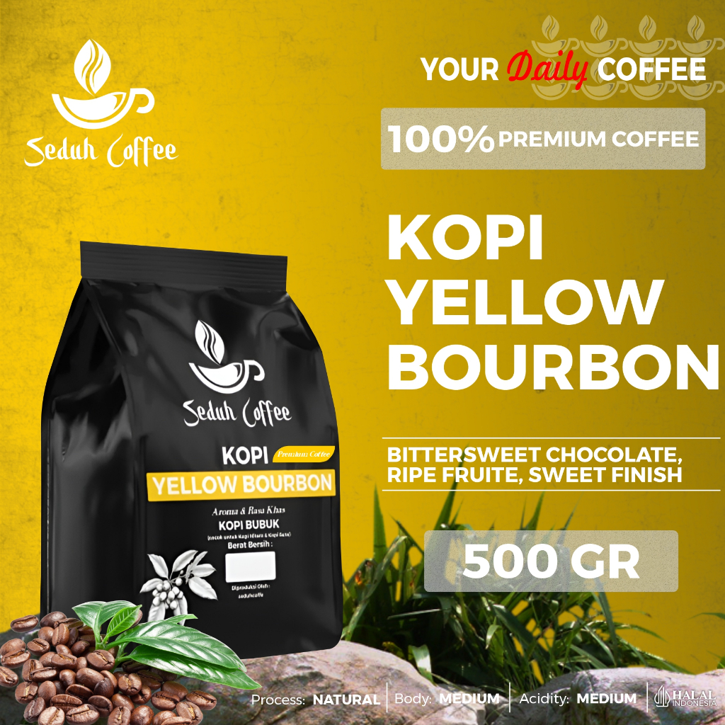 

SEDUH- Bubuk Kopi Yellow Bourbon Berat Berkilau Premium 500gr