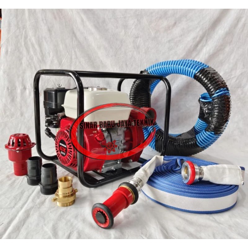 Pompa pemadam kebakaran HONDA GX 200 Komplit Selang pemadam+Nozzel merah