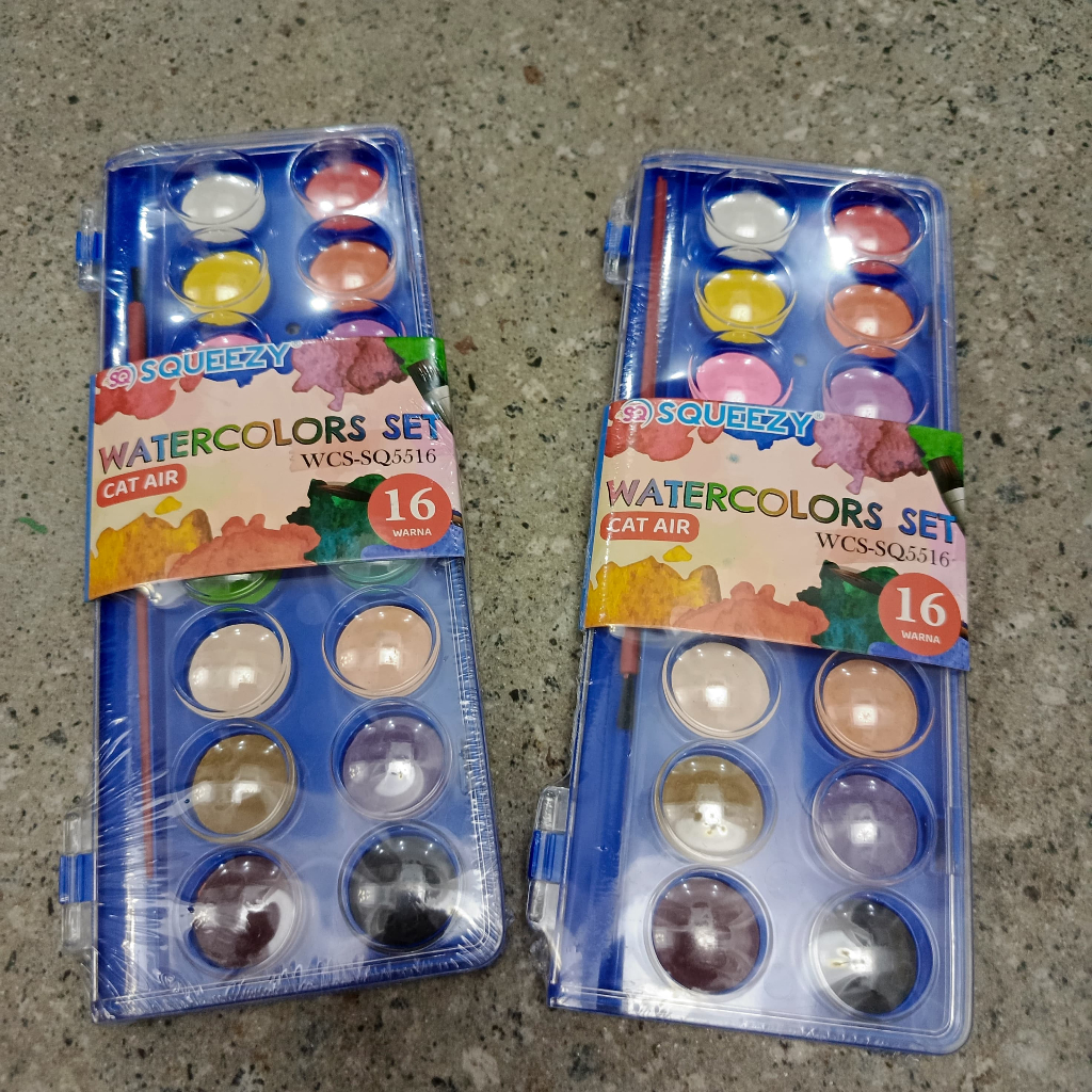 

(1 Set) Cat Air Watercolor Cake 16 Warna SQUEEZY WCS-SQ5516 + Bonus Kuas Lukis Water Color