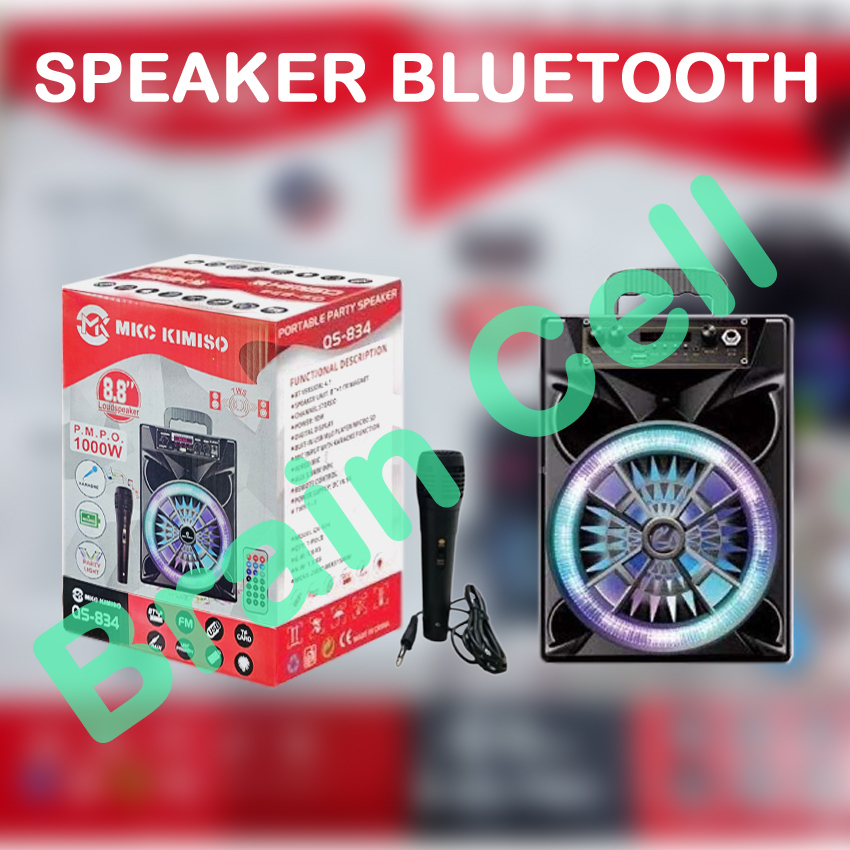 Speaker wireless bluetooth spiker karaoke 8.8 inch QS 834 portable plus mic