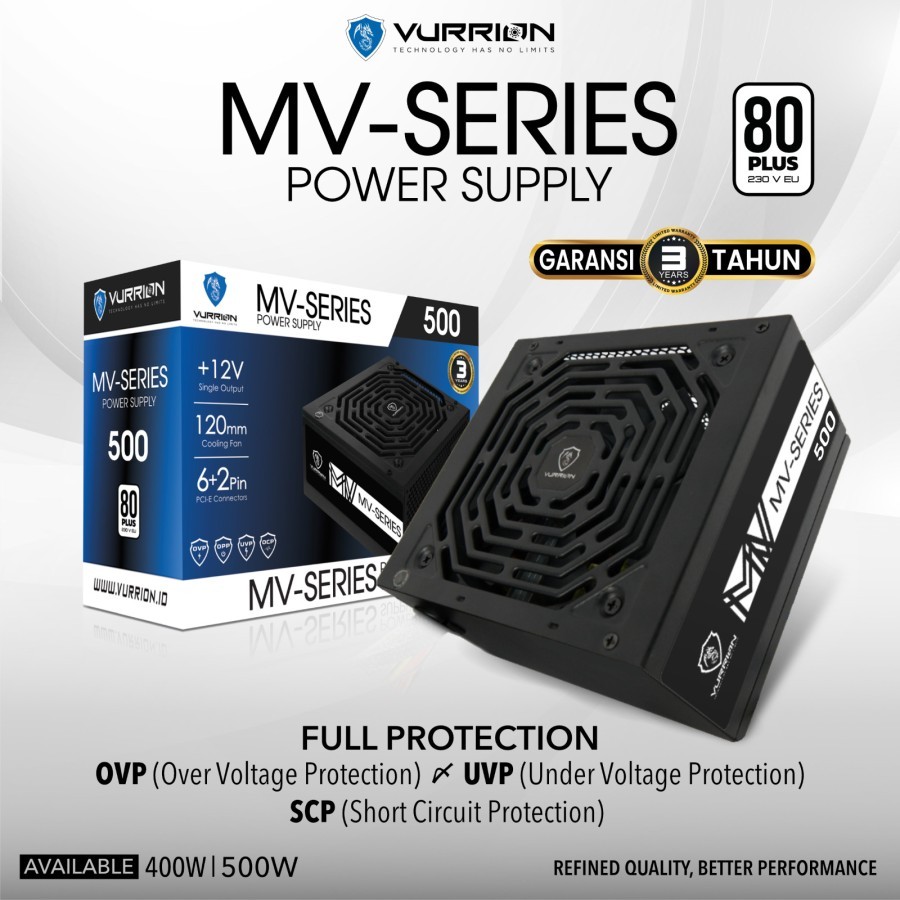 POWER SUPPLY VURRION MV500 MV-SERIES 500 WATT 80PLUS / PSU 500WATT 80+