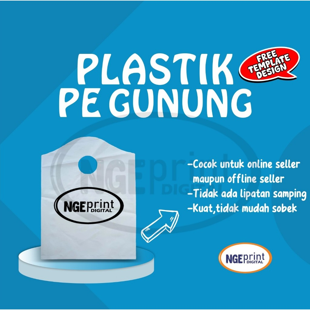 Plastik PE Gunung Sablon Berbagai Ukuran / Plastik Sablon Bahan PE Bisa Custom Design