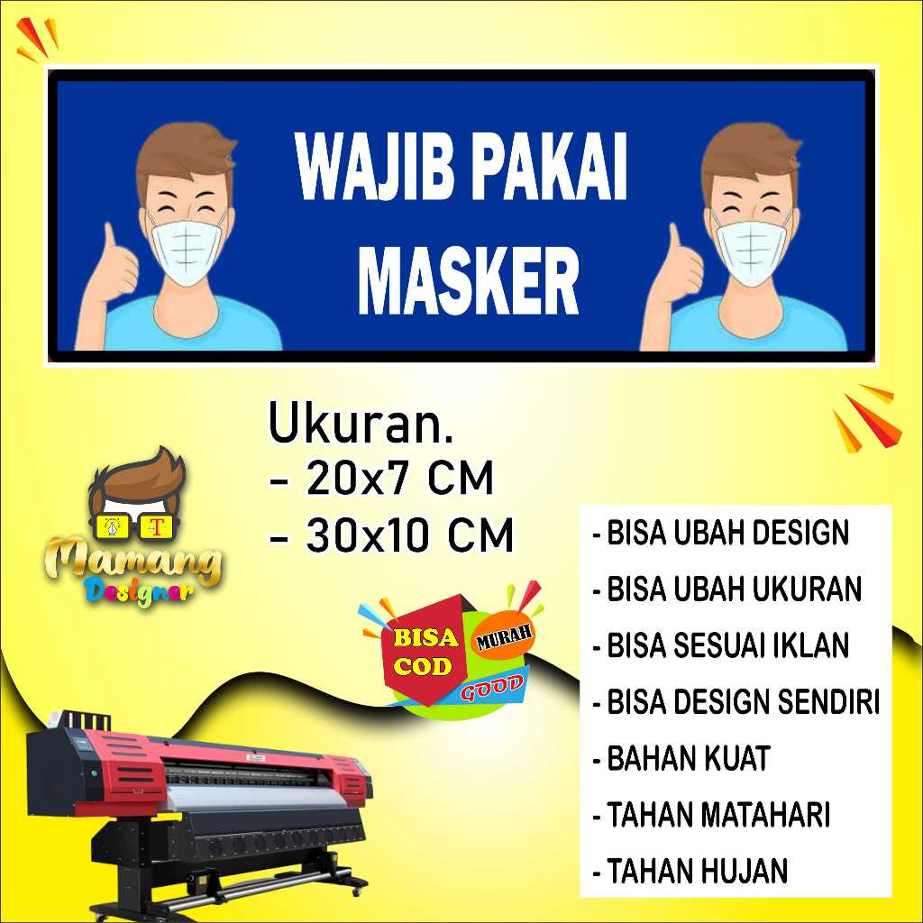 

Sticker Tempelan Dinding Wajib Pakai Masker Bahan Tahan Airu Biru