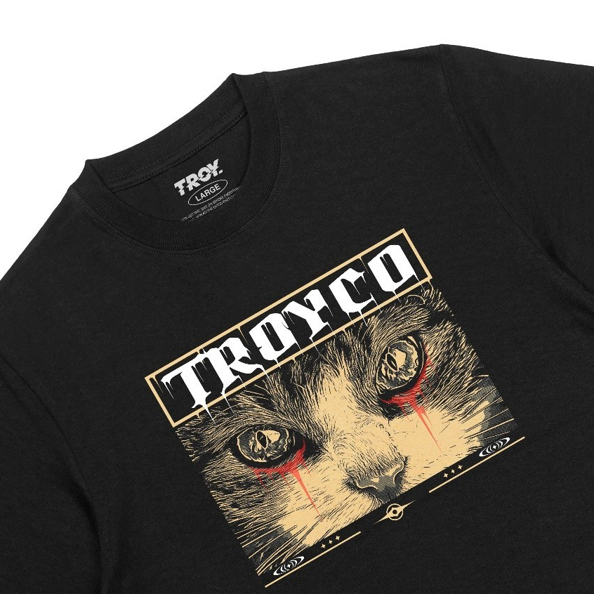Troy Company Tshirt Black Blood Cry Cat - Kaos Pria Lengan Pendek Hitam MT 2313