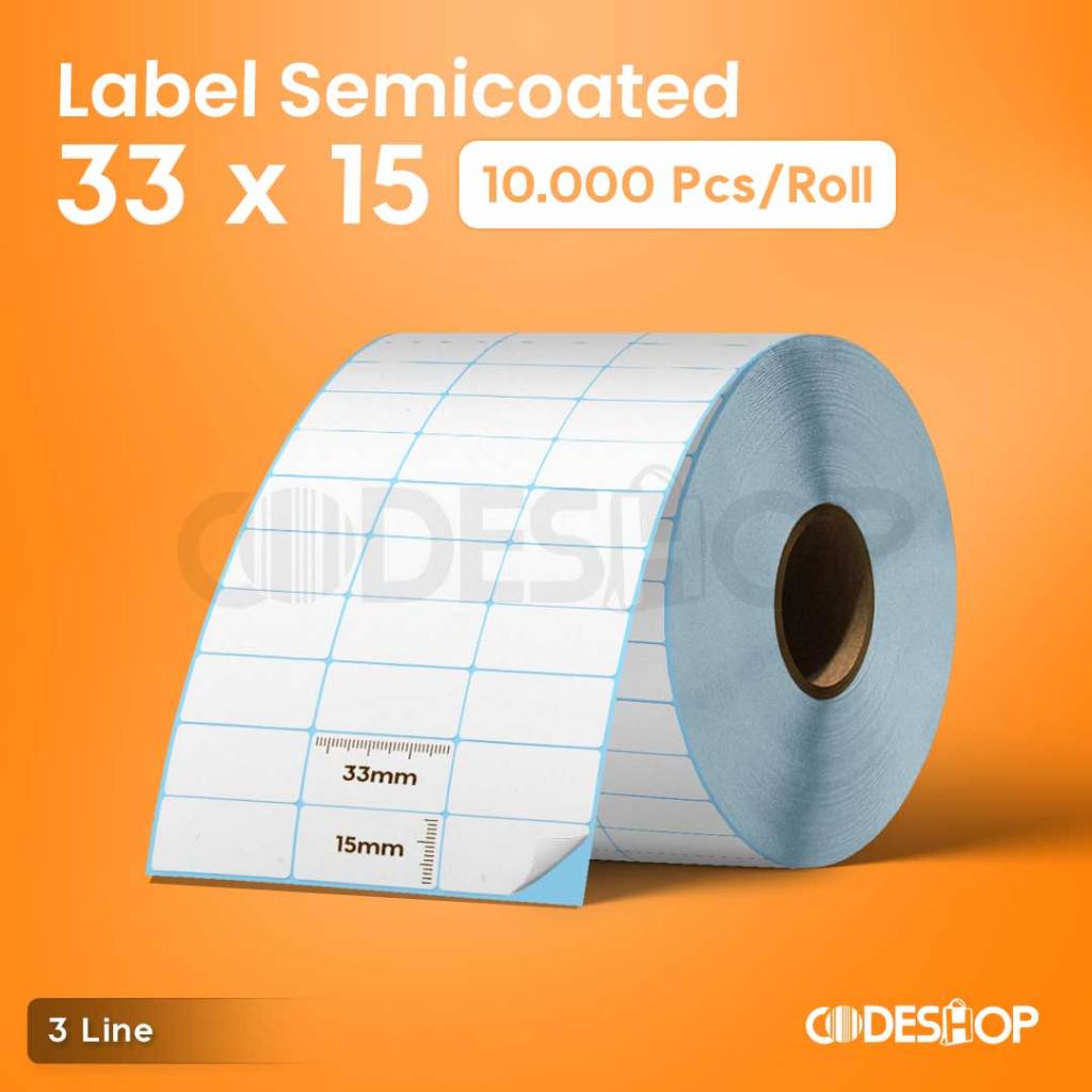 

Label Barcode 33 X 15 (3 Line) Kerta Sticker Label Semicoated 33x15 Tanpa Gap Cetak Label Harga Kecil