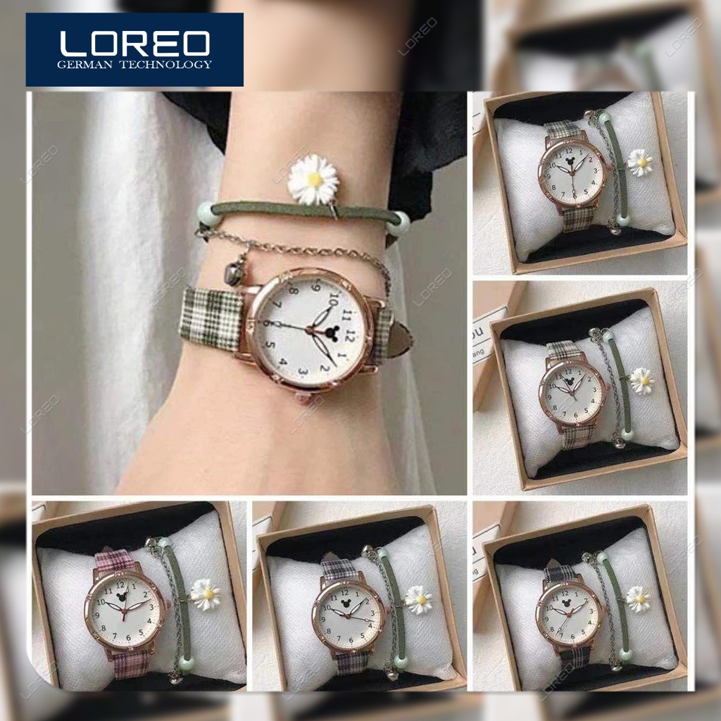 Loreo - Jam Tangan Wanita Tali Pu Kotak Kotak / Jam Tangan Analog Casual