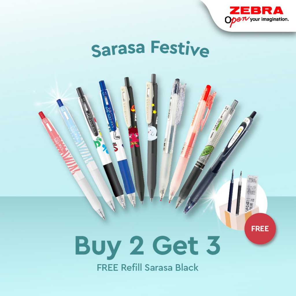 

Asaba Stationery - Zebra Paket Alat Tulis Pen/Pulpen/Bulpen Sarasa Festive Buy 2 Get 3