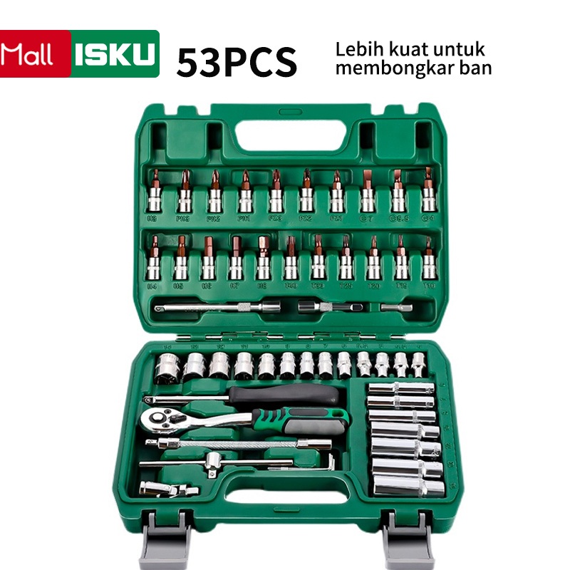 ISKU Kunci Sok Set 53pcs Kunci Shock Set Lengkap Kunci Mata Sok 53 PCS Set Socket (1/4 ") Full TOOL 