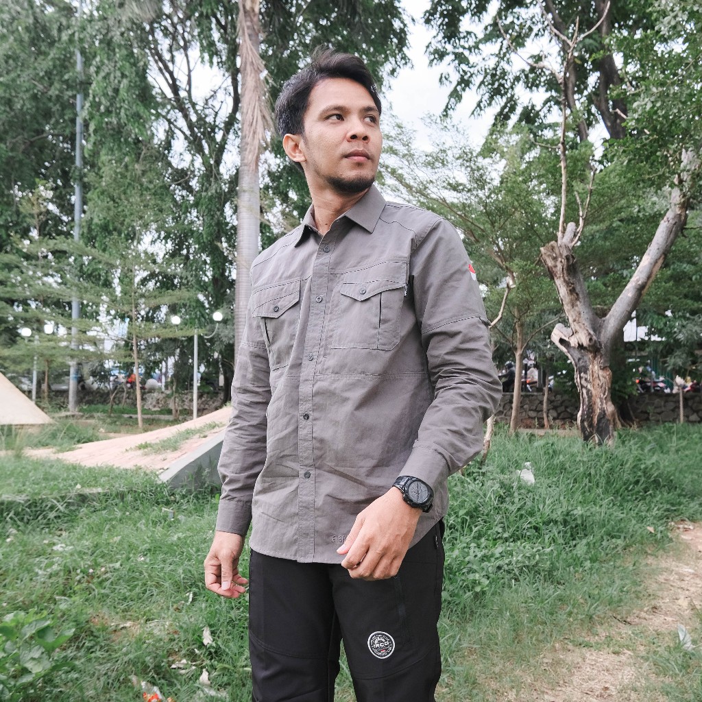 Kemeja Lapangan Tactical Outdoor Pria Irco Elbrus Abu Panjang Twill Reguler Fit - Baju Kerja Pdh Pdl
