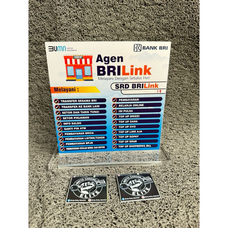 

INFO LAYANAN RESMI AGEN BANK BRI BRILINK LINK AKRILIK MEJA UKURAN 18x18cm BAHAN TEBAL KUAT