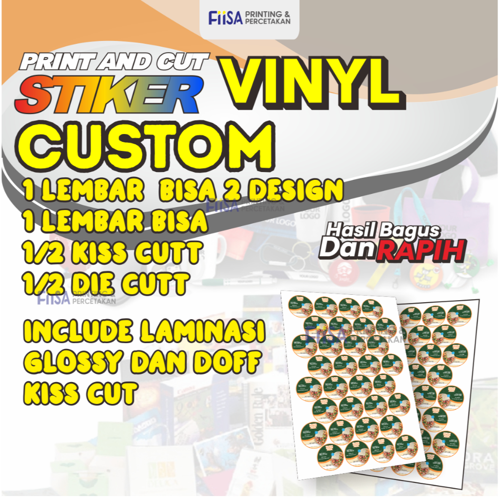 

Print Stiker | Cetak Stiker | Custom | Setengah Tembus | 1/2 Kiss Cut | 1/2 Die Cutt | Vinyl