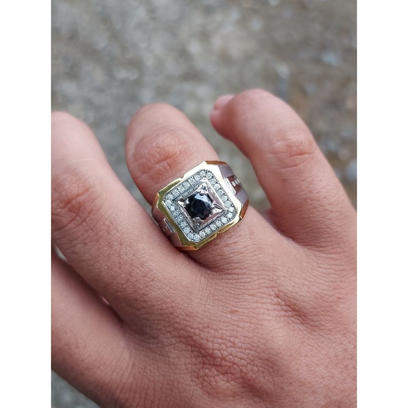 cincin perak berlian hitam+berlian putih