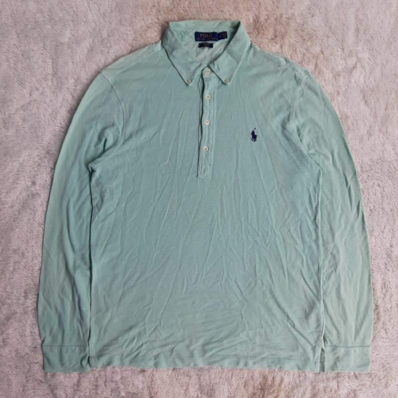 kaos kerah ralph lauren lengan panjang hijau mint