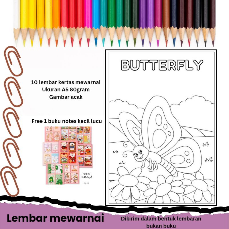 

Gambar Mewarnai Anak TK SD PAUD Seri Kupu Kupu Kertas HVS 80gr Bukan Buku Mewarnai