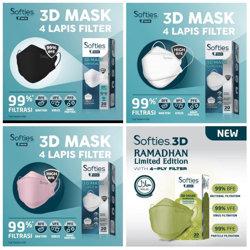 Masker Softies 3D Surgical Mask 4 ply 20's/Masker Kleenex 3D Surgical Mask 4 ply 20's - WHite