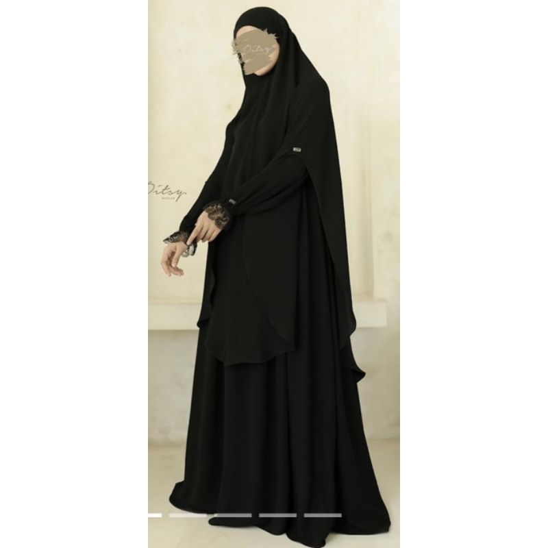 ditsy moslem Desember Lucille black gamis dan khimar