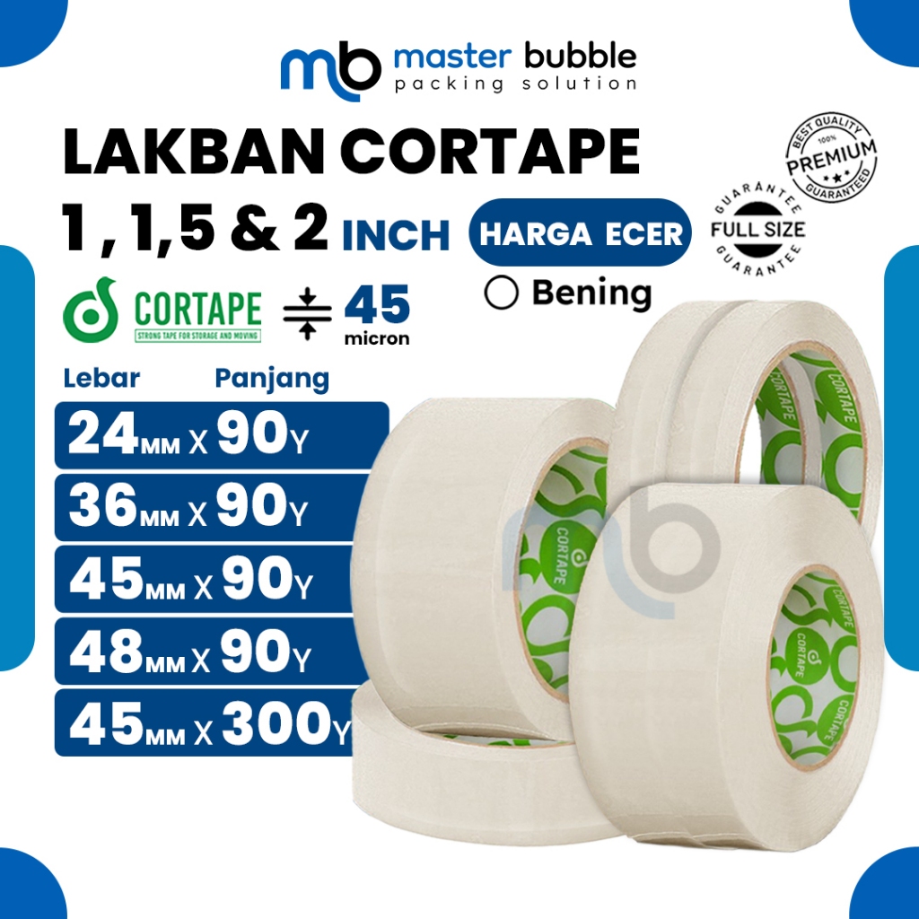 

Lakban Selotip Isolasi Polos Bening 1 /1,5 / 2-inch 90Y / 300Y Premium Cortape Harga Ecer Termurah