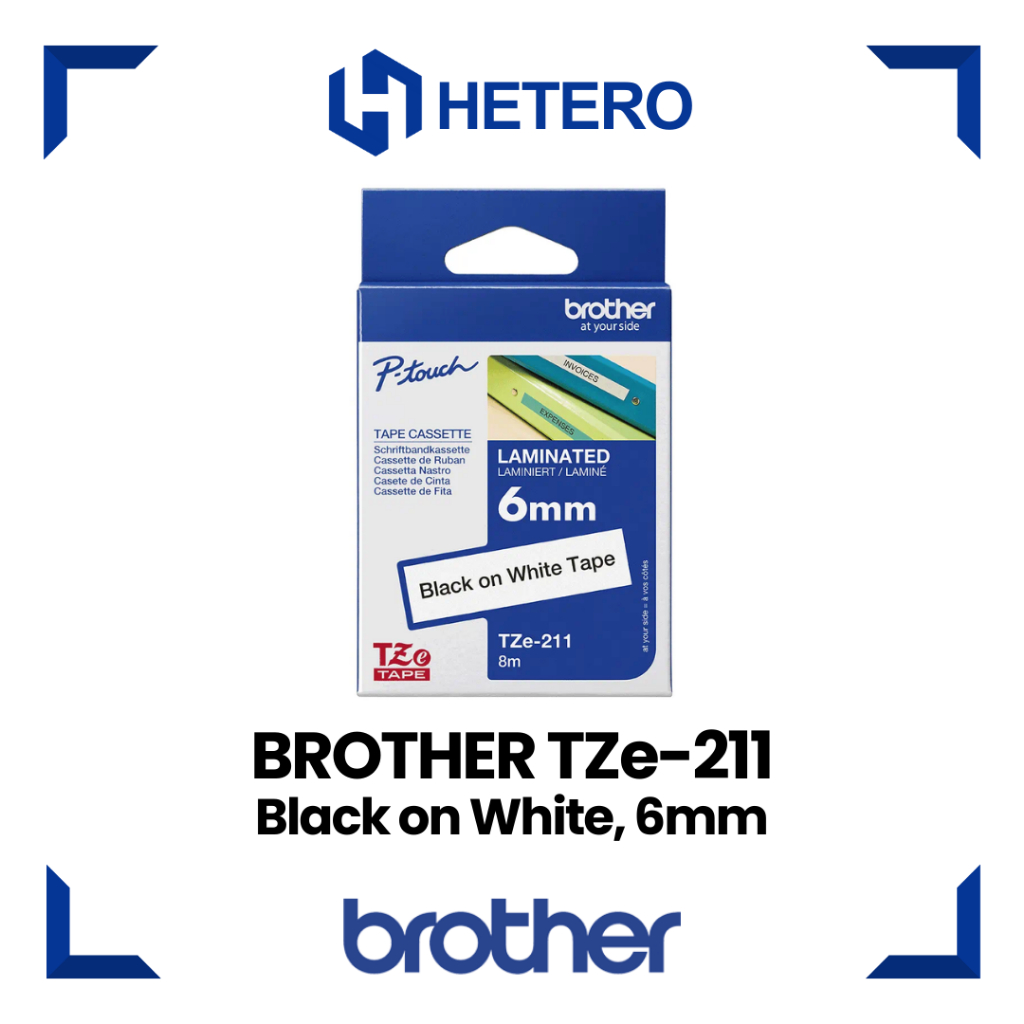 

BROTHER Color Tape TZE-211 Black on White, 6mm