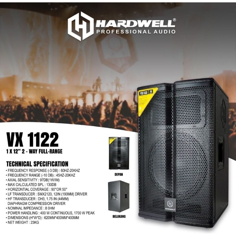 Speaker pasif HARDWELL VX 1122 12inch 1set 2buah speaker Original