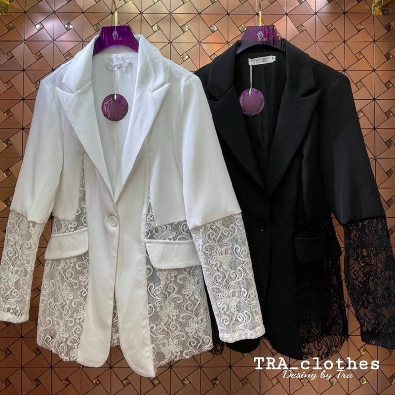 TRA_clothes Blazer Putih dan Kemeja Hitam Wanita