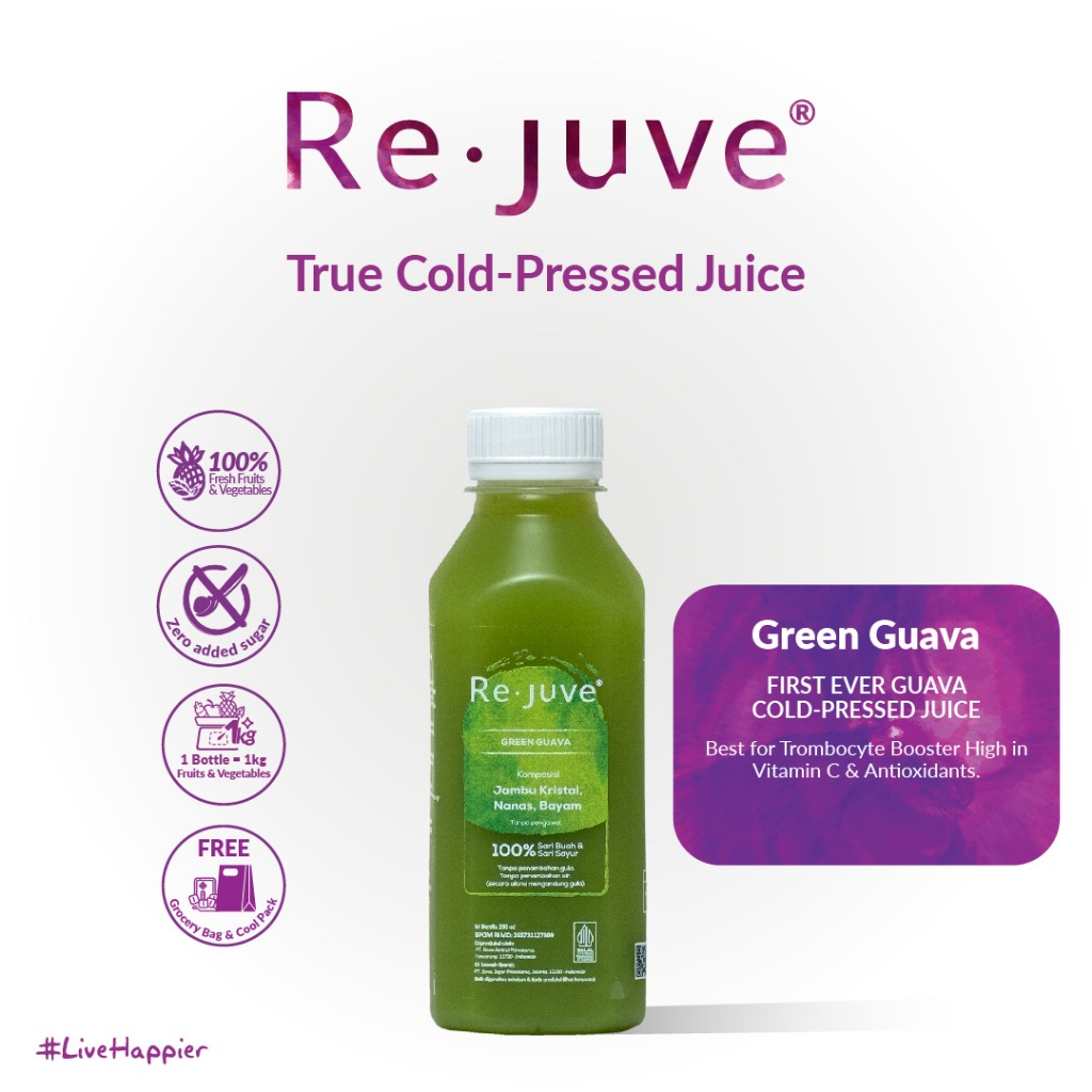 

Re.juve Jkt - Green Guava 250 ml (Cold-Pressed Juice/ Jus)