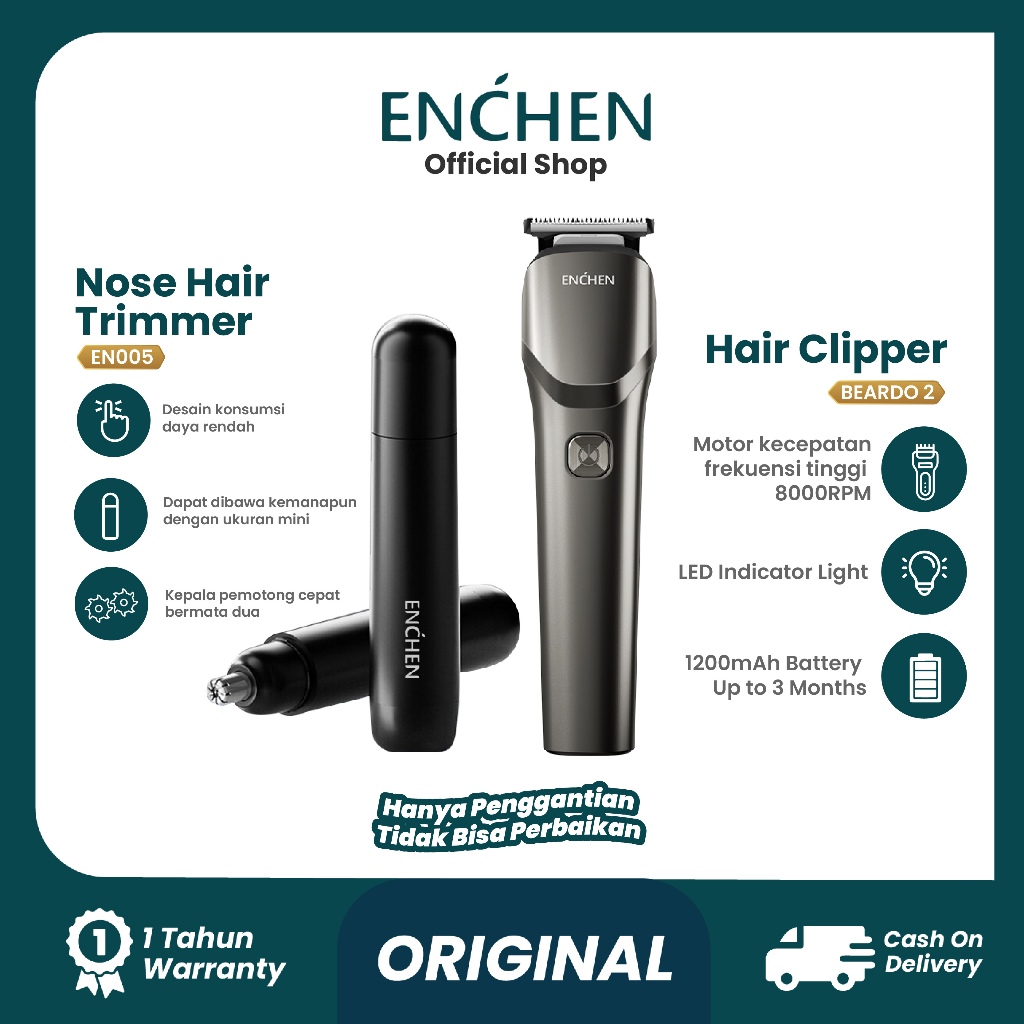 [Penawaran Kombo] ENCHEN Beardo 2 & EN005 Smart Hair Trimmer Alat Cukur Elektrik Rambut Jenggot