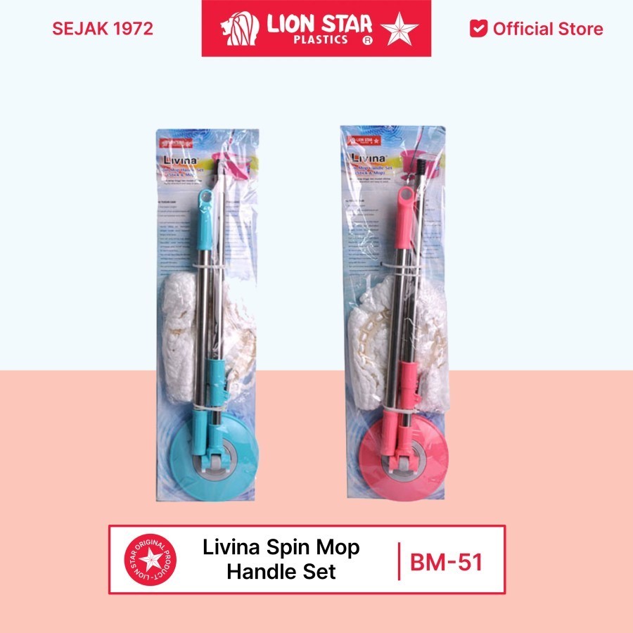 Alat Pel Livina BM 51 Spin Mop Handle Set Gagang Dan Pel Untuk Ember Pel Livina BM 45