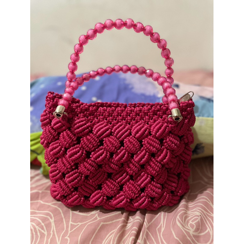 NEW Hand Bag rajut tali kur warna fushia tas selempang / tas satchel / tas jinjing / bag and wallet 