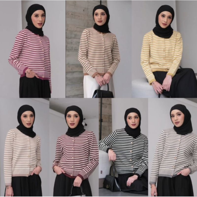 Boony Cardy / Cardigan Knit Wanita Motif Garis / Sweater Garis by Gonegani