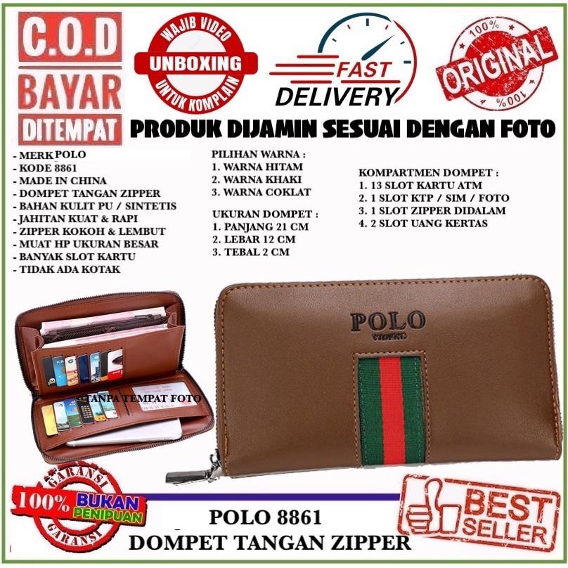 C.O.D Polo 8861 Handbag / Clutch / Tas Tangan Pria Wanita Muat Banyak Cash dan HP Gede