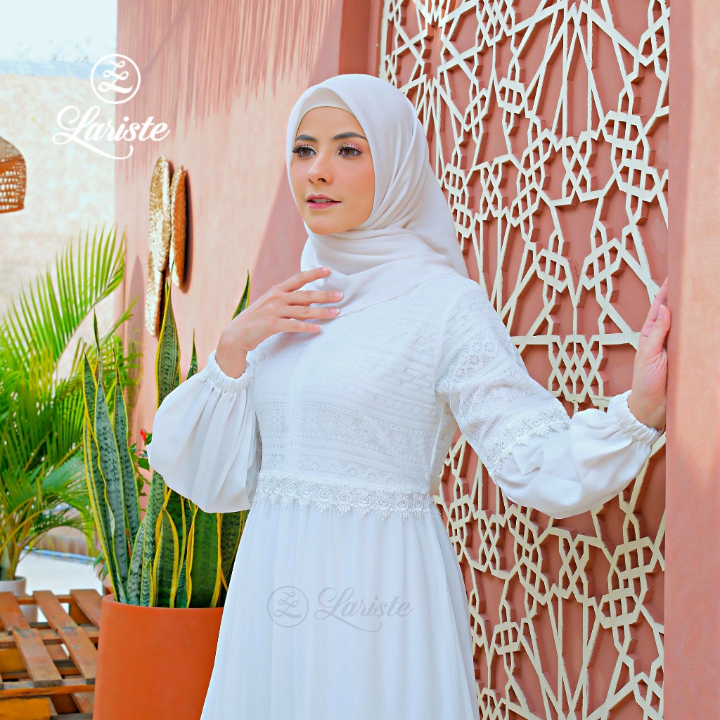 original lariste gamis putih brukat wanita abaya turkey terbaru mewah elegan premium 048 putih