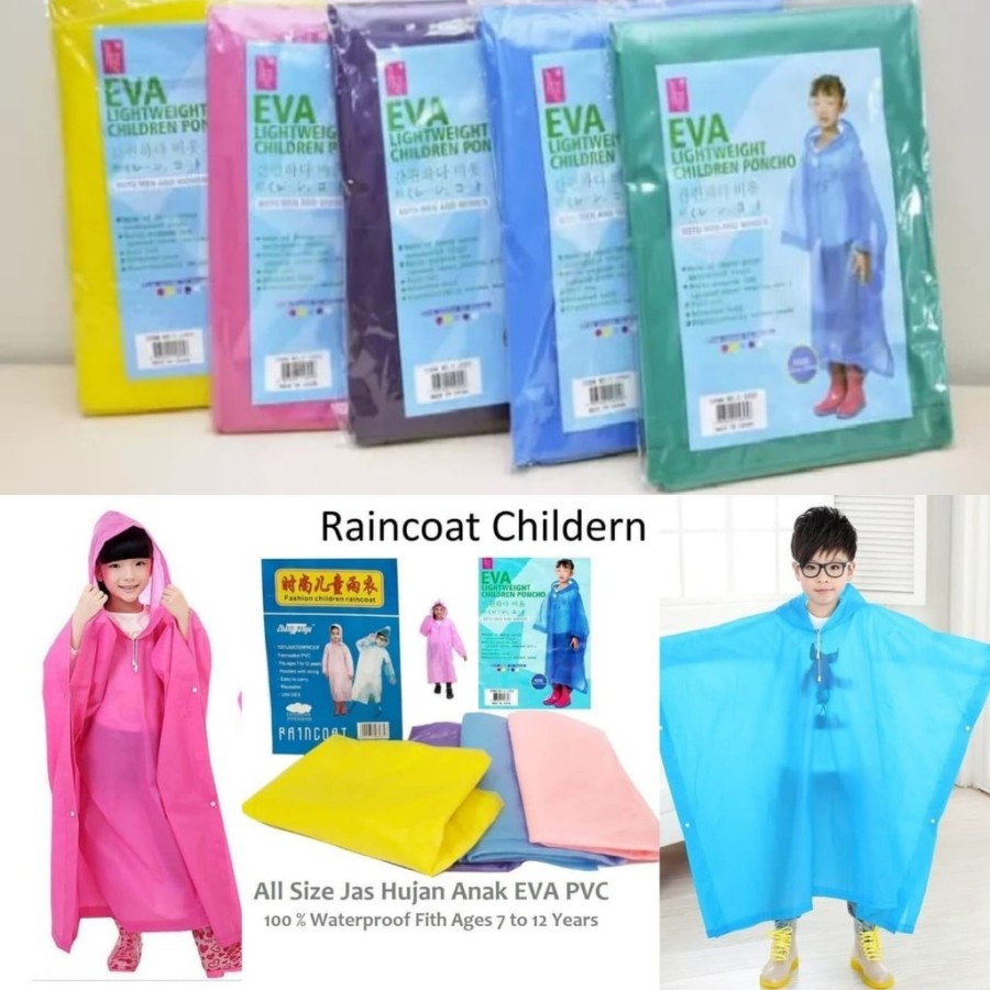 ATK Medan - Mantel Hujan anak Jas Hujan Anak Bahan Plastik PVC Model Terusan Ponco Eva Raincoat Kids