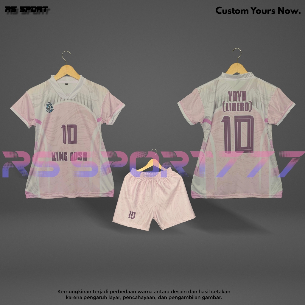 RS Sport Jersey Olahraga Stelan Voli Cewek Cream Pink Putih