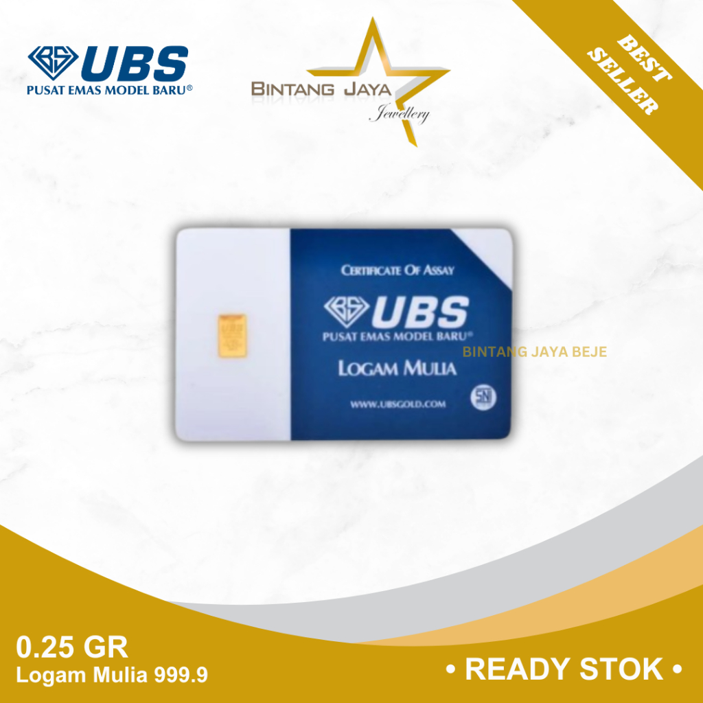 Logam Mulia Emas (LM) UBS Gold 0.25 gr gram Sertifikat Mas UBS Batangan Bersertifikat SNI Kemasan Te