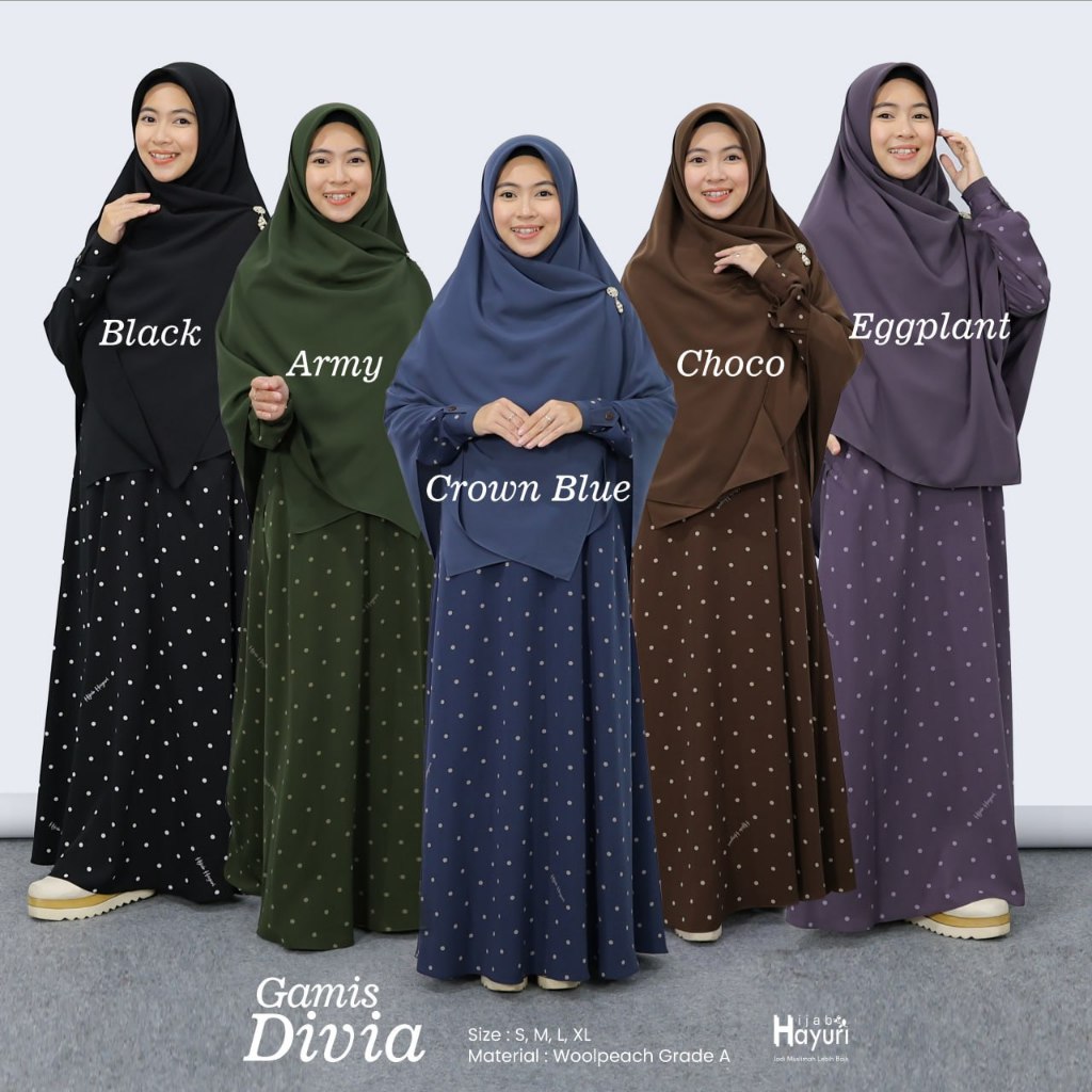 HIJAB HAYURI Gamis Divia Gamis Syar'i Terbaru / Dress Gamis Polkadot / Gamis Syar'i Woolpeach Polkad