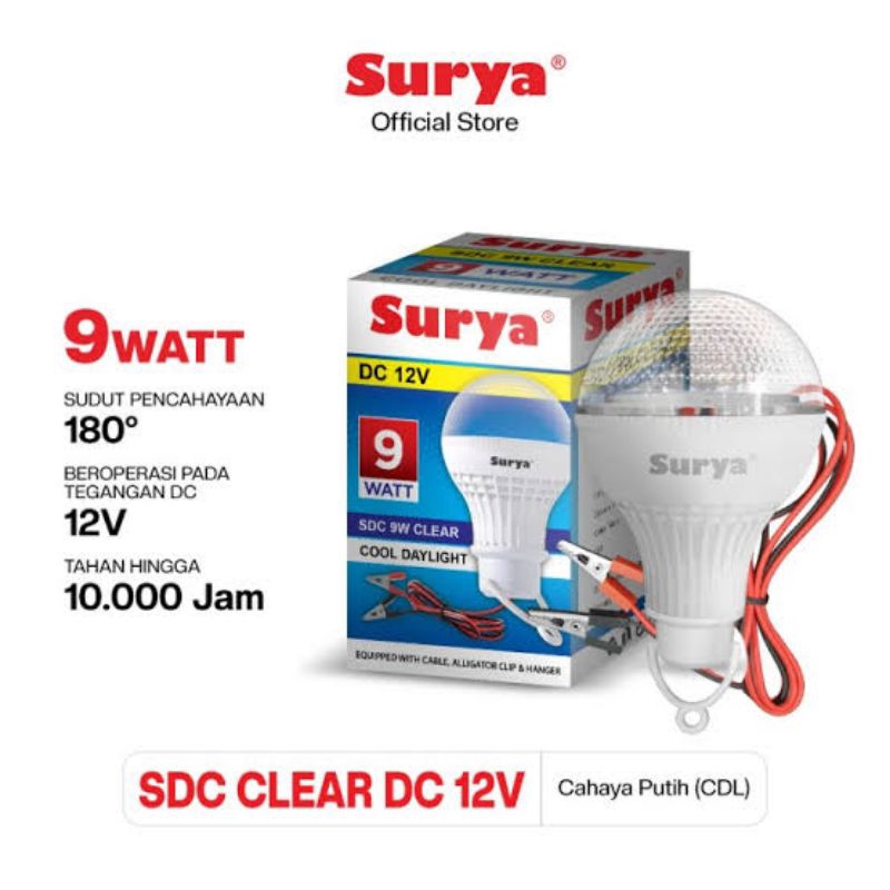 SURYA LAMPU EMERGENCY SDC 9 WATT BOHLAM LED DC 12V CAHAYA PUTIH LAMPU AKI / LAMPU SURYA SDC 9 WATT D
