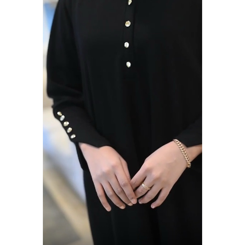 Gamis Abaya Kancing Tangan Hitam Style Dress Kondangan, Import