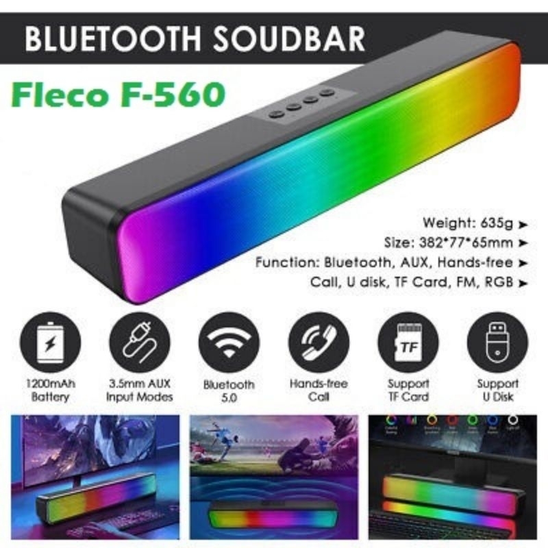 {COD} Speaker Fleco Bluetooth Soundbar RGB 5 Colors LED Light Computer TV Phone TF Multifunction Blu