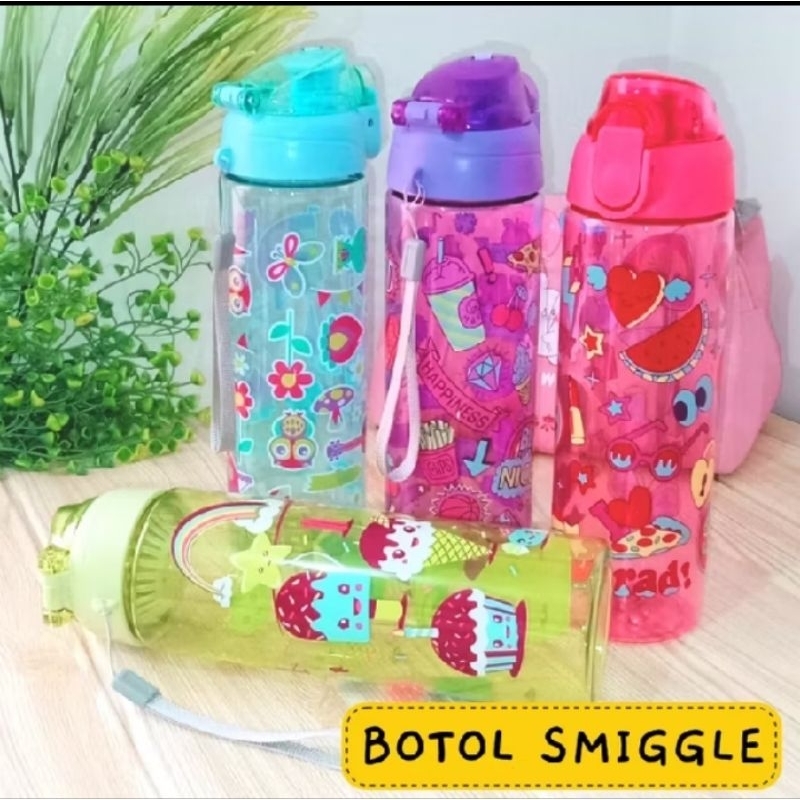 B ( B139 ) BOTOL MINUM SMIGGLE WARNAWARNI FLIP TOP BODY GAMBAR KARAKTER LUCU COLORFUL 750 ML