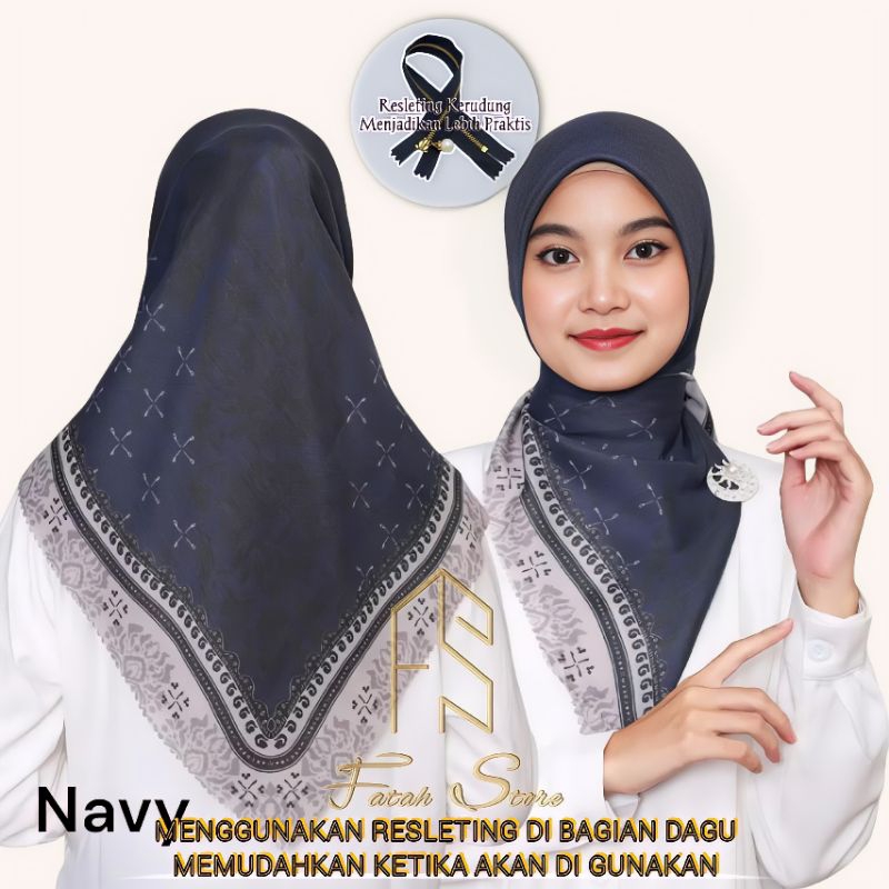 Kerudung ziper segi empat/ hijab voal premium/kerudung resleting motif/ hijab instan