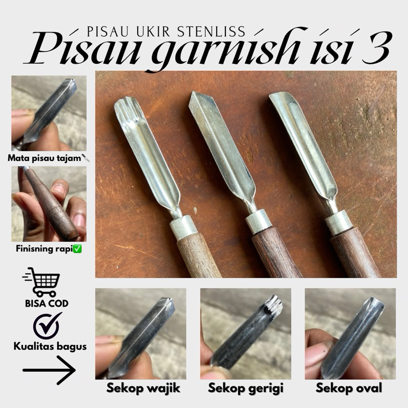 pisau garnish isi 3pcs - pisau garnish - pisau ukir - pisau ukir buah sayur