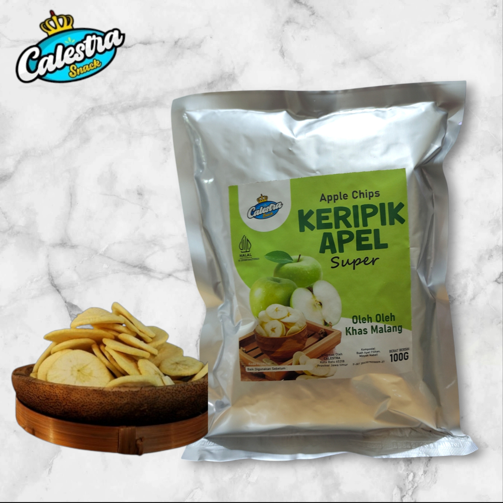 

Keripik Apel Super Calestra Snack 100GR - Camilan Renyah, dan Manis Alami