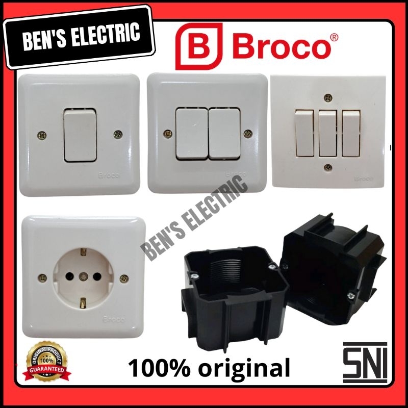 Broco saklar engkel 1,2,3 petik / device / stopkontak/stop kontak / box tanam original