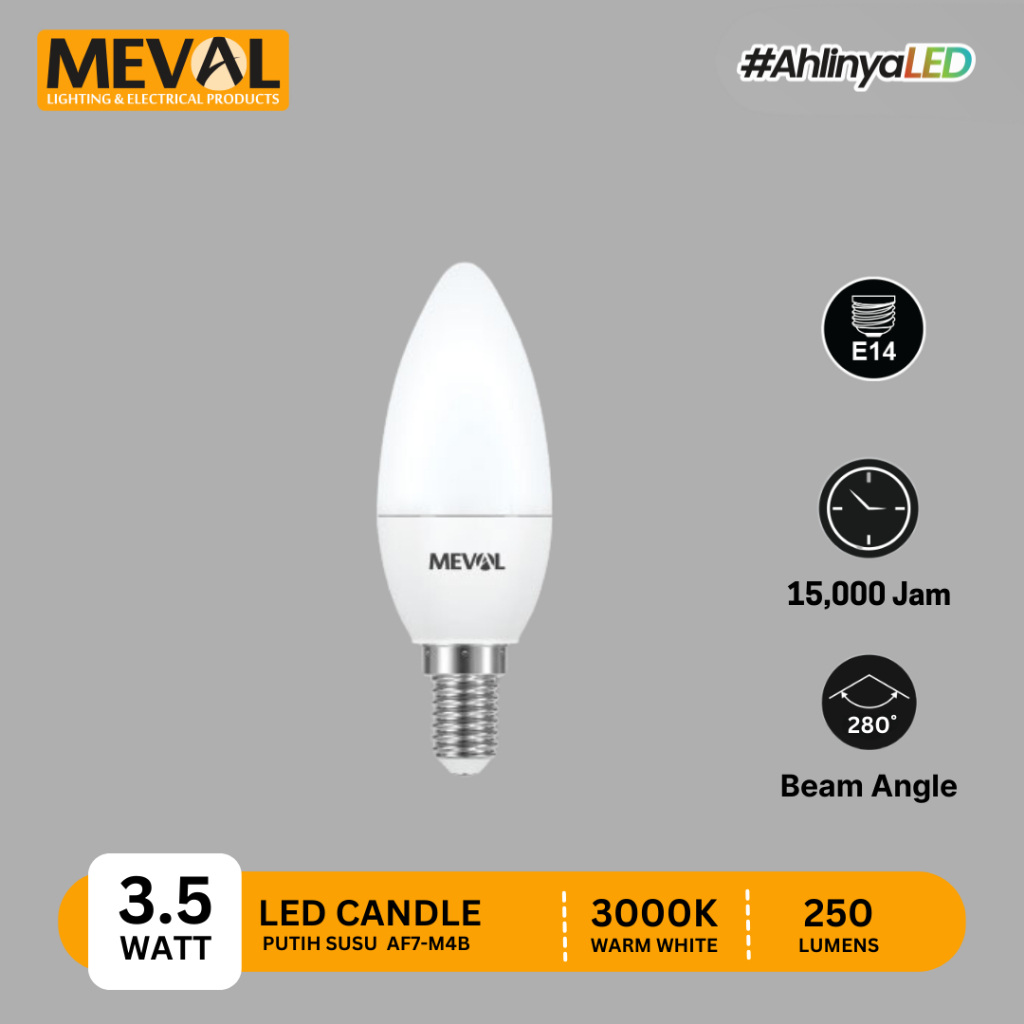 MEVAL Lampu Lilin E14 LED Candle Light 3.5W - Putih Susu