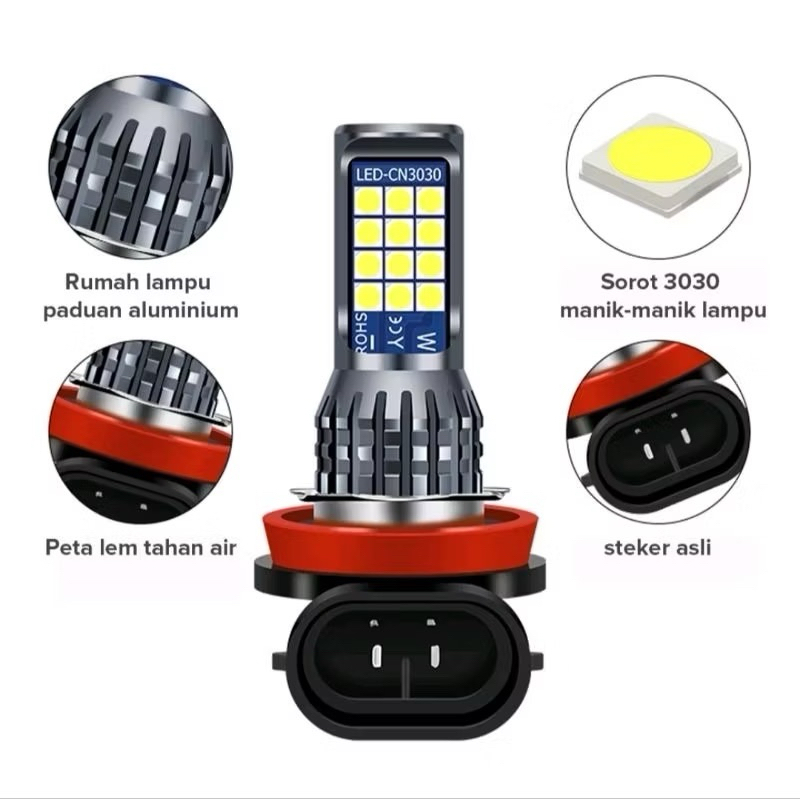 (Cartloos1)Bohlam H11/H16/H8 LED 2 Warna Putih Kuning 12Volt