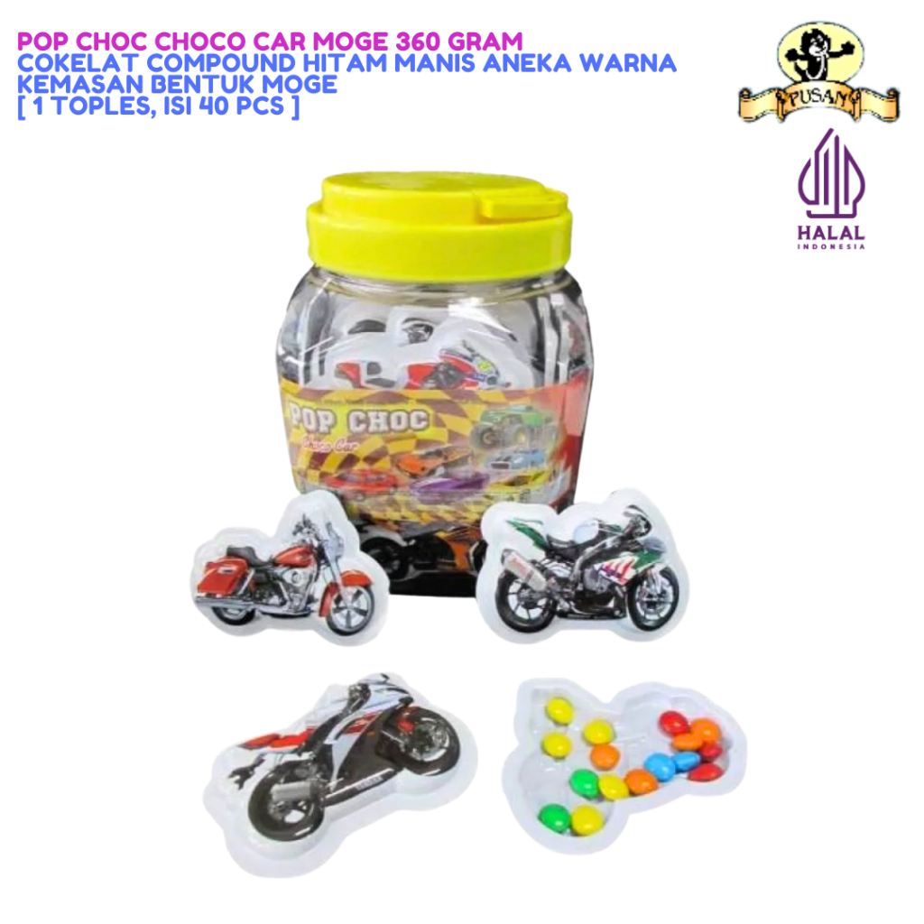 

Pusan Pop Choc Coklat Choco Car Moge 360 Gr [1 Toples, Isi 40 Pcs]