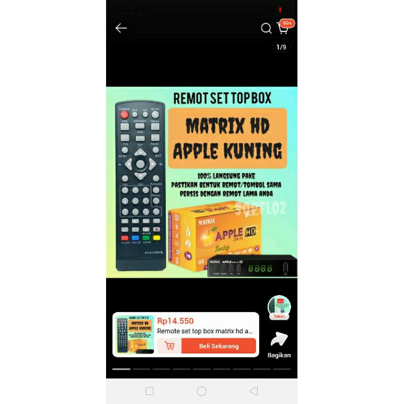 Remote Set Top Box Matrix Apple kuning Original