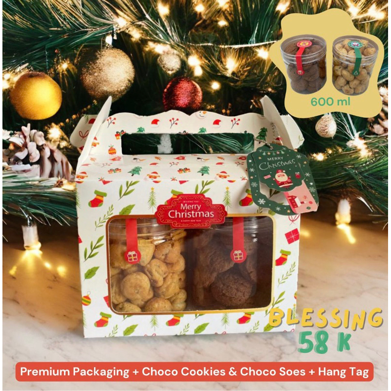 

Hampers Natal Christmas 2 Toples Choco Cookies dan Soes 600 ml